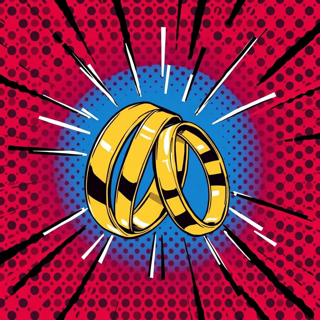 Comic style wedding rings