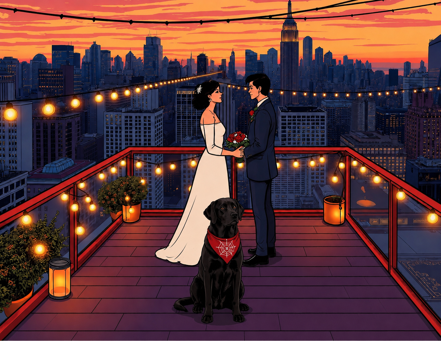 Rooftop wedding venue at golden hour