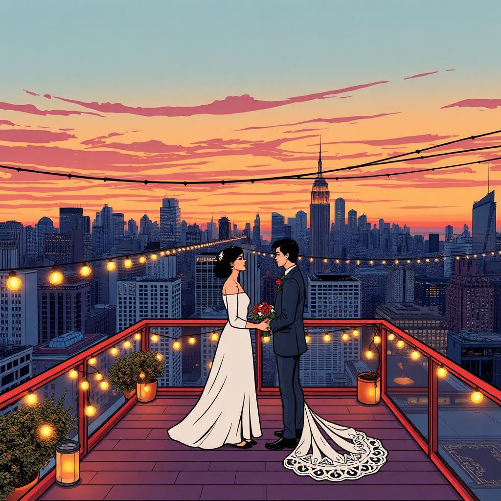 Rooftop wedding venue at golden hour